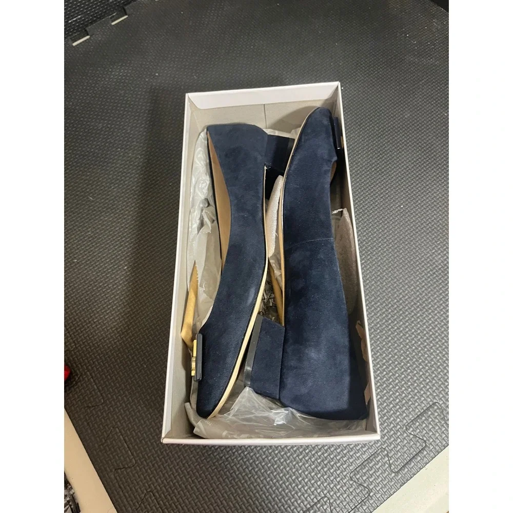 NEW Tory Burch Gigi Suede Pump Kid Suede Navy Blue Heel‎ Shoes Womens 6.5